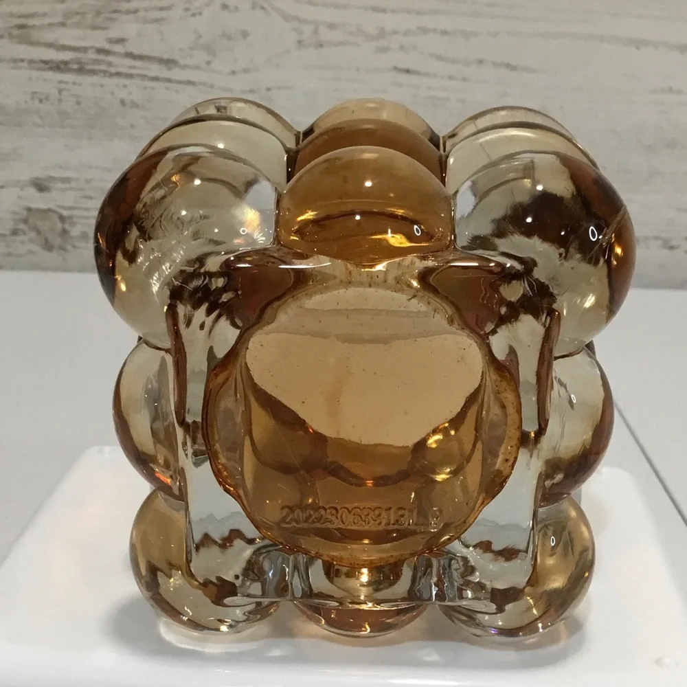 Unique Amber/clear Bubble Glass Cube Tea Light/Candleholder, Planter, Pen Holder